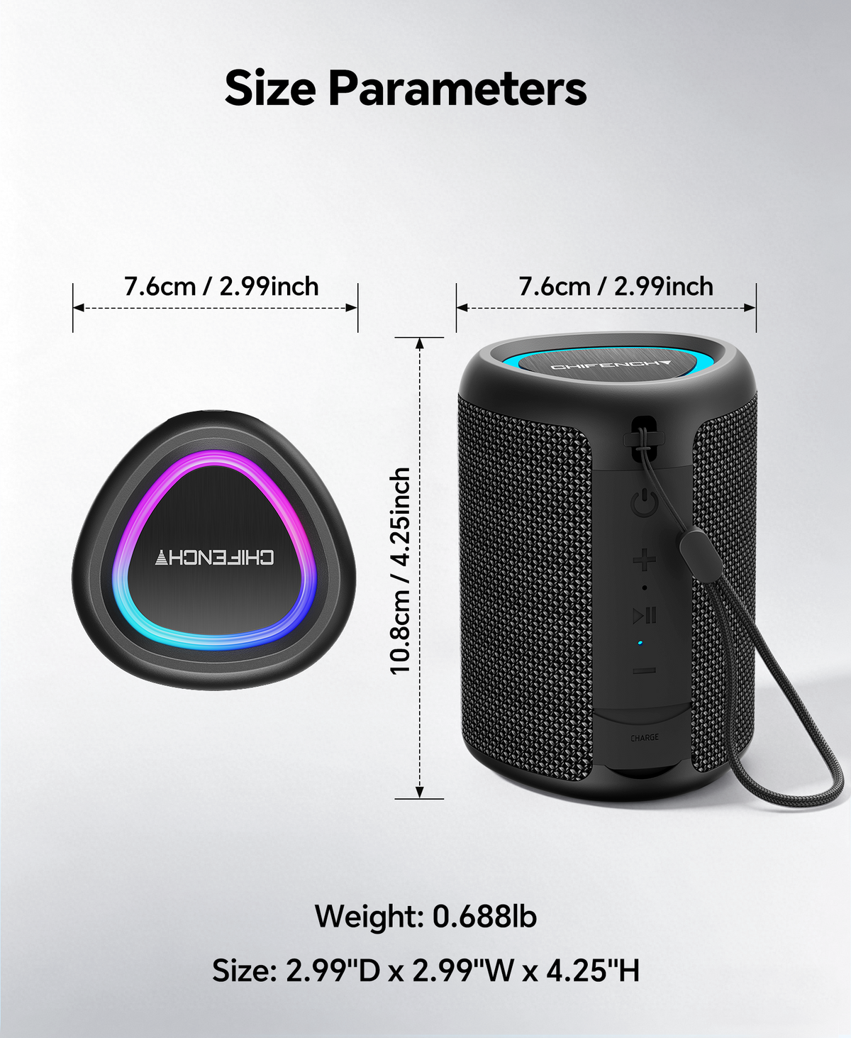 Portable Bluetooth Speaker with Lights, IPX5 Waterproof, Long Playtime, AUX and TF card input, Bluetooth 5.3, TWS pairing