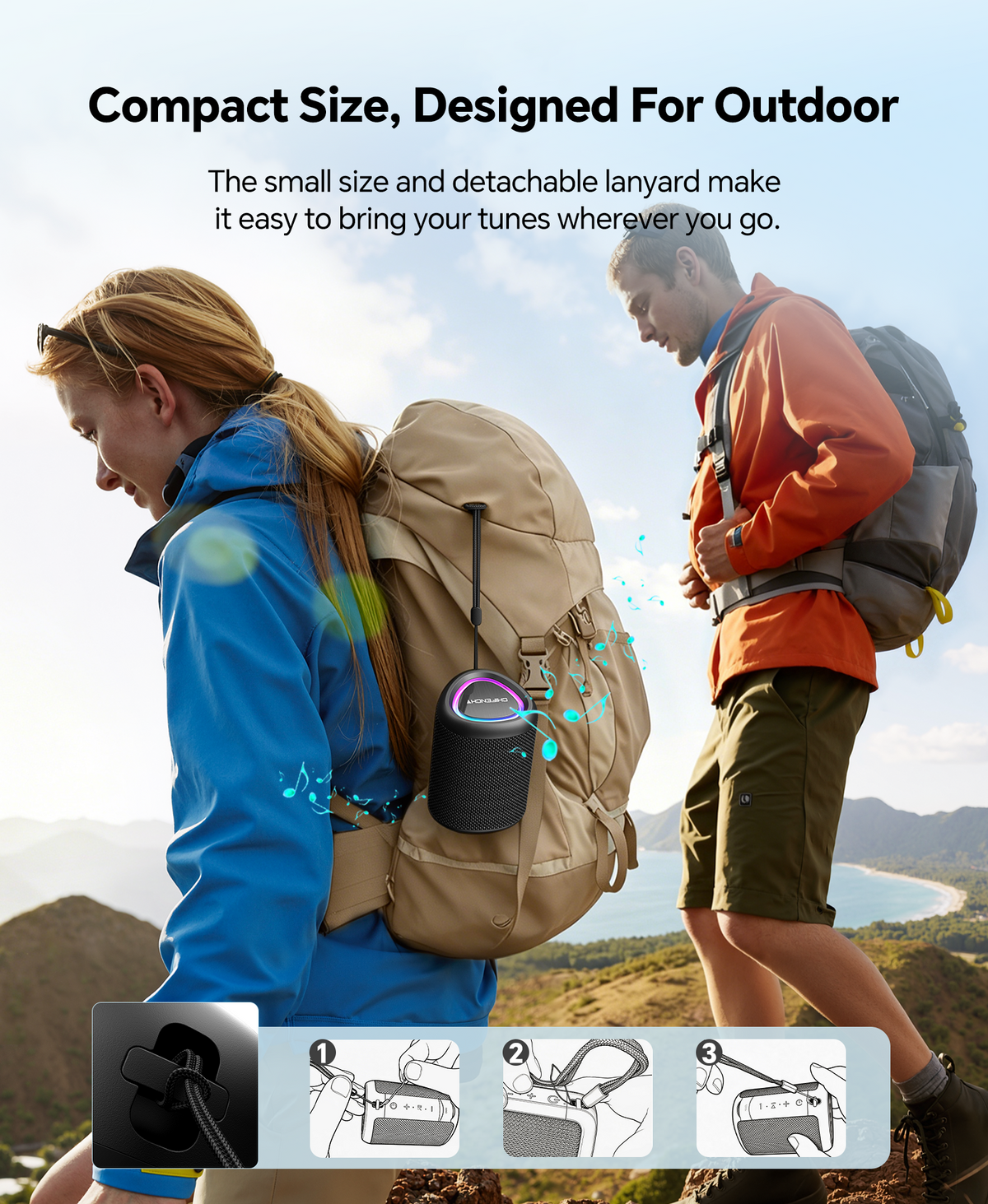 Portable Bluetooth Speaker with Lights, IPX5 Waterproof, Long Playtime, AUX and TF card input, Bluetooth 5.3, TWS pairing