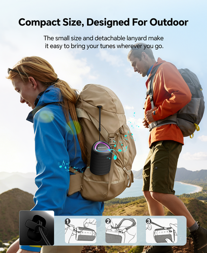 Portable Bluetooth Speaker with Lights, IPX5 Waterproof, Long Playtime, AUX and TF card input, Bluetooth 5.3, TWS pairing
