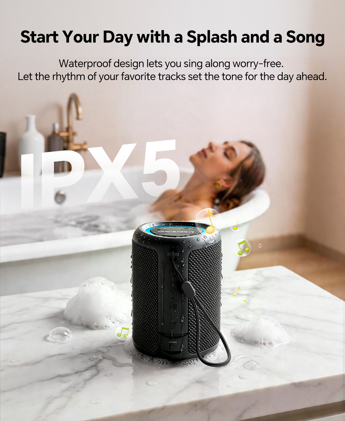 Portable Bluetooth Speaker with Lights, IPX5 Waterproof, Long Playtime, AUX and TF card input, Bluetooth 5.3, TWS pairing