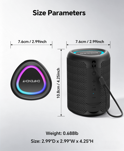 Portable Bluetooth Speaker with Lights, IPX5 Waterproof, Long Playtime, AUX and TF card input, Bluetooth 5.3, TWS pairing