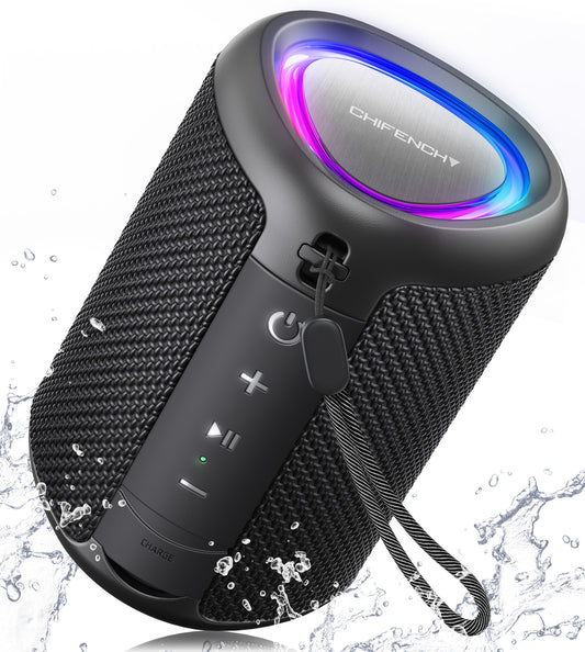 Portable Bluetooth Speaker with Lights, IPX5 Waterproof, Long Playtime, AUX and TF card input, Bluetooth 5.3, TWS pairing
