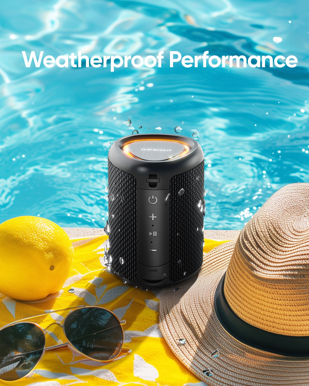 Portable Bluetooth Speaker with Lights, IPX5 Waterproof, Long Playtime, AUX and TF card input, Bluetooth 5.3, TWS pairing